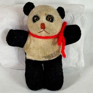 Vintage Handmade Panda Bear 5" Stuffed Animal Mid Century Black & White Toy